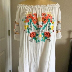 Off the shoulder embroidered midi dress lined